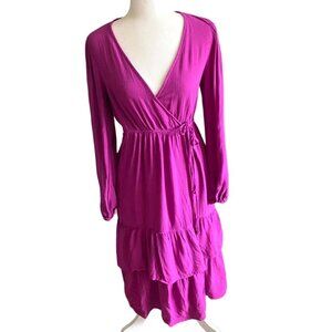 Knox Rose Ruffled Bottom, Textured Wrap Midi Dress-Purple-Size XS-GUC